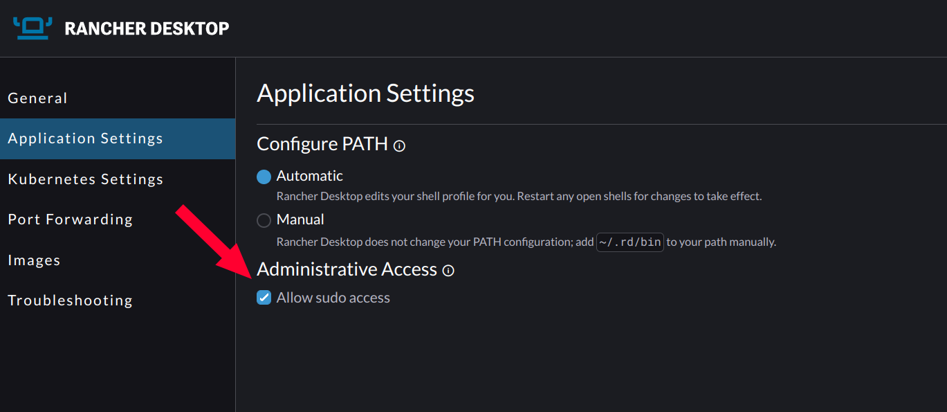 rancher desktop sudo